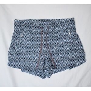 Athleta Blue Black White Geometric Print Beach Pocket Shorts Drawstring Size 4